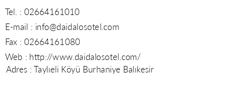 Daidalos Hotel telefon numaralar, faks, e-mail, posta adresi ve iletiim bilgileri